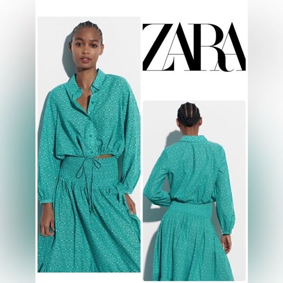Zara Tops - ZARA TIED PRINTED BLOUSE